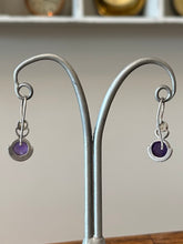 Load image into Gallery viewer, Vintage Sterling Silver Amethyst &amp; Clear Quartz Cabochon Dangle Drop Earrings
