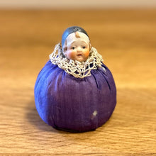 Load image into Gallery viewer, Vintage Porcelain Doll Head Silk Pin Cushion
