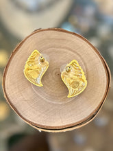 Load image into Gallery viewer, Vintage Signed KJL For Avon Kenneth Jey Lane Conch Shell Gold Tone and Rhinestone Pierced Earrings
