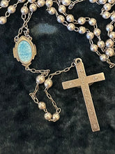 Load image into Gallery viewer, Vintage Signed GK GOLDI KAPLAN All Sterling Silver Bead Blue Enamel Mary 20.6” Rosary Engraved Elizabeth A. Cronauer Religious
