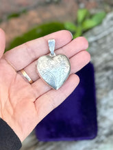 Load image into Gallery viewer, Vintage Sterling Silver Hand Engraved Scroll Etched Heart Locket Pendant Double Photo
