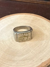 Load image into Gallery viewer, Vintage WWII Trench Art Ring Naples 1944 Mt Vesuvius Eruption Silver Signet | Size 11
