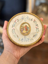 Load image into Gallery viewer, Vintage Midcentury Floral Painted Courting Couple Vanity Box Mirror Lid ONLY 4.5”
