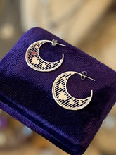 Load image into Gallery viewer, Vintage 1990s Sterling Silver Heart Open Hoop Earrings “Hearts in a Cage” Signed BEAU
