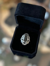 Load image into Gallery viewer, Vintage Sterling Silver Marcasite Black Onyx Faceted Oval Center Stone US Size 7
