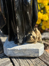 Load image into Gallery viewer, 1930s Chalkware Statue of Saint Gerard Majella with Demon Vintage Patron Saint Expectant Mothers Pregnant Women
