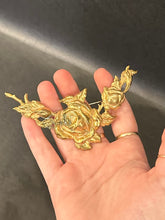 Load image into Gallery viewer, Vintage Midcentury Signed MIRIAM HASKELL Gold Tone Roses Repousse V-Shape Statement Brooch
