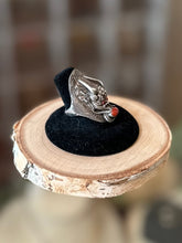 Load image into Gallery viewer, Vintage Sterling Silver Chinese Dragon Head Genuine Coral Statement Ring US Size 8 1/2

