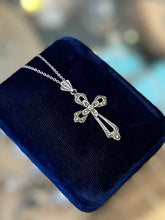 Load image into Gallery viewer, Vintage Sterling Silver &amp; Marcasite Cross Pendant Necklace 18”
