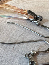 Load image into Gallery viewer, Stunning Vintage Sterling Silver &amp; Peach Faceted Cut Glass Long Teardrop Dangle Drop Earrings
