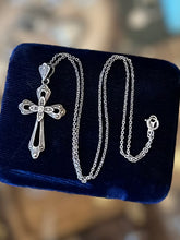 Load image into Gallery viewer, Vintage Sterling Silver &amp; Marcasite Cross Pendant Necklace 18”
