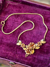 Load image into Gallery viewer, Vintage Signed Krementz Rose Gold &amp; Yellow Gold Tone Flowers and Leaves Dainty Necklace
