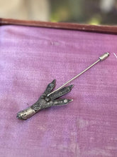 Load image into Gallery viewer, Vintage R118 Silver Tone Scottish Mizpah Grouse Claw Stickpin Brooch with Faceted Orange and Yellow Glass Stones
