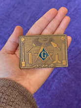 Load image into Gallery viewer, Vintage Signed KLITZNER USA Masonic Freemason Solid Brass Belt Buckle
