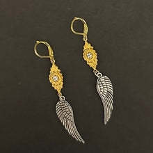Load image into Gallery viewer, “MESSENGER” Handmade Two Tone Angel Wing Dangle Earrings
