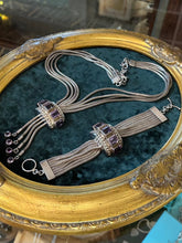 Load image into Gallery viewer, Chunky Sterling Silver &amp; Genuine Amethyst Multi Strand Statement Necklace and Bracelet Set
