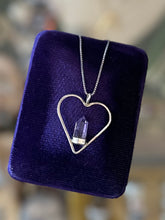 Load image into Gallery viewer, Vintage Sterling Silver &amp; Genuine Amethyst Faceted Pointed Tower Open Heart Pendant Necklace 16”
