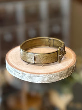Load image into Gallery viewer, Antique Victorian Signed Brass &amp; Black Enamel Floral Scroll Engraved Belt Buckle Bangle Bracelet 19th Century

