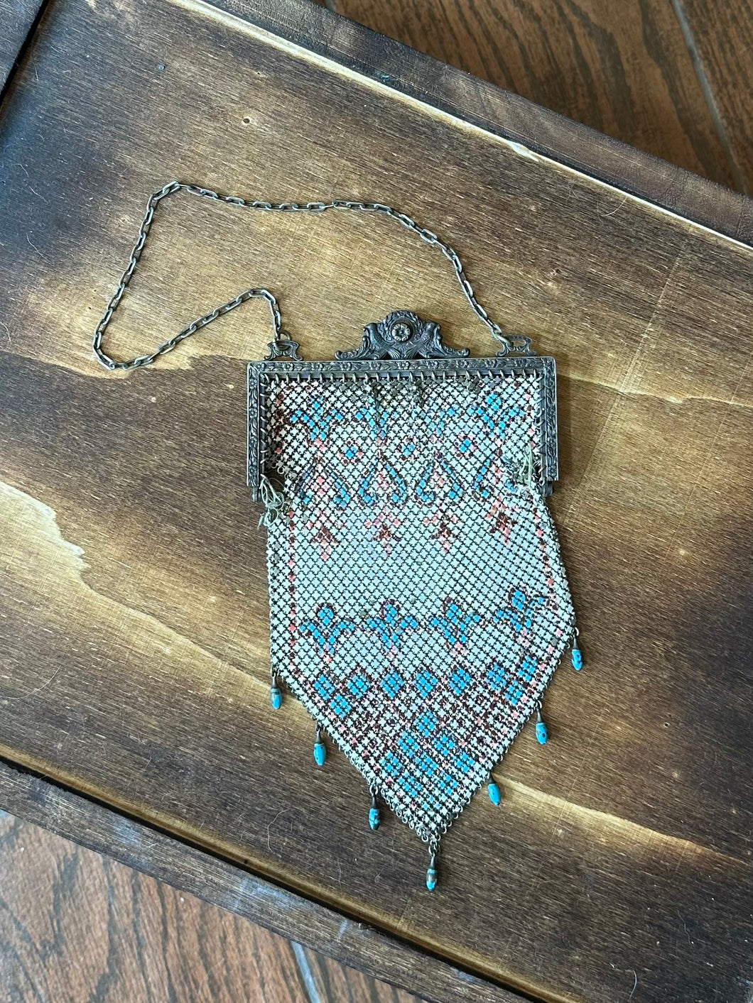 Antique Art Deco 1920s MANDALIAN MFG Co. Multicolor Enameled Metal Mesh Purse Handbag