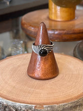 Load image into Gallery viewer, Vintage Signed SARAH Coventry Sterling Silver Spiral &amp; Black Cabochon Ring US Size 7
