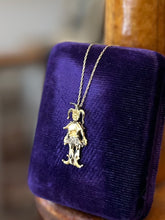 Load image into Gallery viewer, Vintage Gold Plated Sterling Silver Articulated Jester Pendant Necklace 17.75”
