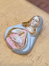 Load image into Gallery viewer, Pair of Vintage Midcentury Italian Ceramic Jesus &amp; Virgin Mary Sacred Heart Busts Wall Hangings Made in Italy for L.B. New York

