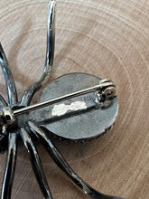 Load image into Gallery viewer, Vintage Sterling Silver Faceted Glass Citrine &amp; Mint Green Turquoise Spider Brooch Pin
