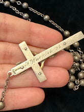 Load image into Gallery viewer, Vintage Art Deco 1940s Signed SWIFT &amp; FISHER All Sterling Silver Bead 21” Rosary Engraved F. Wuensch ‘48 Religious
