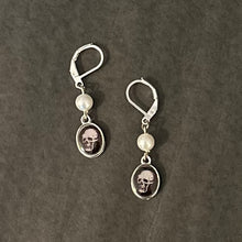 Load image into Gallery viewer, “CATACOMB PEARLS” Handmade Faux Pearl Skull Dangle Earrings
