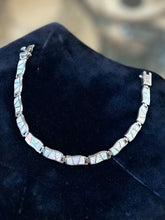 Load image into Gallery viewer, Vintage Sterling Silver White Fire Opal Inlay Link Bracelet 7.5”
