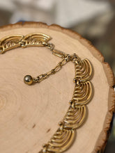 Load image into Gallery viewer, Vintage 1980s Signed TRIFARI Gold Tone Articulated Fan Choker Necklace with Hook Clasp Adjustable 15.5”
