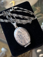Load image into Gallery viewer, Vintage 925 Sterling Silver Floral Scroll Hand Etched Oval Locket Pendant Necklace 25.75”
