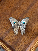Load image into Gallery viewer, Vintage Signed FM Sterling Silver Mexico Genuine Turquoise Butterfly Brooch Pin
