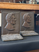 Load image into Gallery viewer, Pair of Antique Art Nouveau Bronze Tone Cast Iron Abraham Lincoln Profile Bookends 5.25” Heavy

