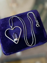 Load image into Gallery viewer, Vintage Sterling Silver &amp; Genuine Amethyst Faceted Pointed Tower Open Heart Pendant Necklace 16”
