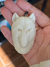 Load image into Gallery viewer, OOAK One of a Kind Handcarved Bone Artisan Wolf Face Wolf Head Pendant
