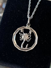 Load image into Gallery viewer, Vintage Sterling Silver Scorpion Zodiac Scorpio Pendant Necklace 24.25”
