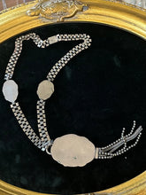 Load image into Gallery viewer, Antique Edwardian Circa 1910s Ornate Art Nouveau Floral &amp; Scroll Motif Silver Plated Pendant Y-Necklace 16.5”
