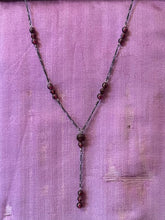 Load image into Gallery viewer, Vintage Dainty Sterling Silver Figaro Genuine Faceted &amp; Polished Garnet Bead Lariat Y Necklace 15.5”
