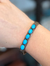 Load image into Gallery viewer, Vintage Traditional Navajo Native American Sterling Silver 5-Stone Sleeping Beauty Turquoise Cuff Bracelet
