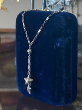 Load image into Gallery viewer, Vintage Sterling Silver Paperclip Chain Puffy Stars &amp; Disco Ball Beads Lariat Necklace 17.9”
