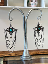 Load image into Gallery viewer, Vintage Bohemian Chandelier Silver Plated &amp; Genuine Turquoise Statement Dangle Earrings
