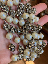 Load image into Gallery viewer, Signed Jonne Vintage Pearl &amp; Roundell Rhinestone Bead Necklace Schraeger 48&quot;
