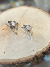 Load image into Gallery viewer, Vintage 925 Sterling Silver Double Pyramid Triangle Abstract Pink Rose Quartz Cabochon Stone Earrings Geometric
