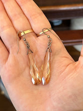 Load image into Gallery viewer, Stunning Vintage Sterling Silver &amp; Peach Faceted Cut Glass Long Teardrop Dangle Drop Earrings
