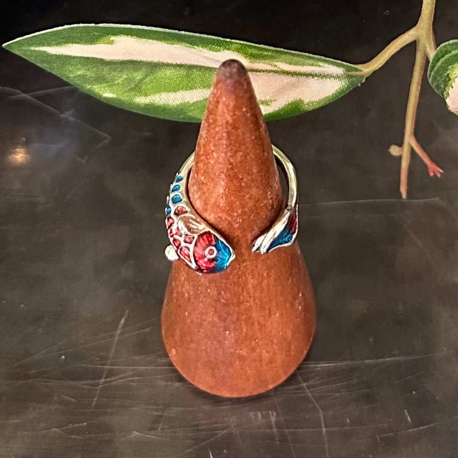 Adjustable Silver Tone & Enamel Koi Fish Ring