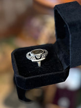 Load image into Gallery viewer, Vintage Sterling Silver Marcasite Black Onyx Faceted Oval Center Stone US Size 7
