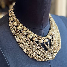 Load image into Gallery viewer, Vintage Midcentury Gold Tone Multi Strand Chain Statement Necklace

