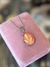 Load image into Gallery viewer, Vintage Sterling Silver &amp; Peachy Pink Botanical Lucite Oval Pendant Necklace 18.5”
