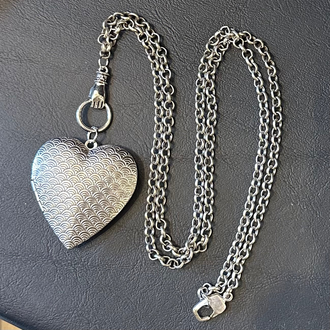 ‘SHINING HEART’ Large Heart Locket Figa Fist Pendant Necklace